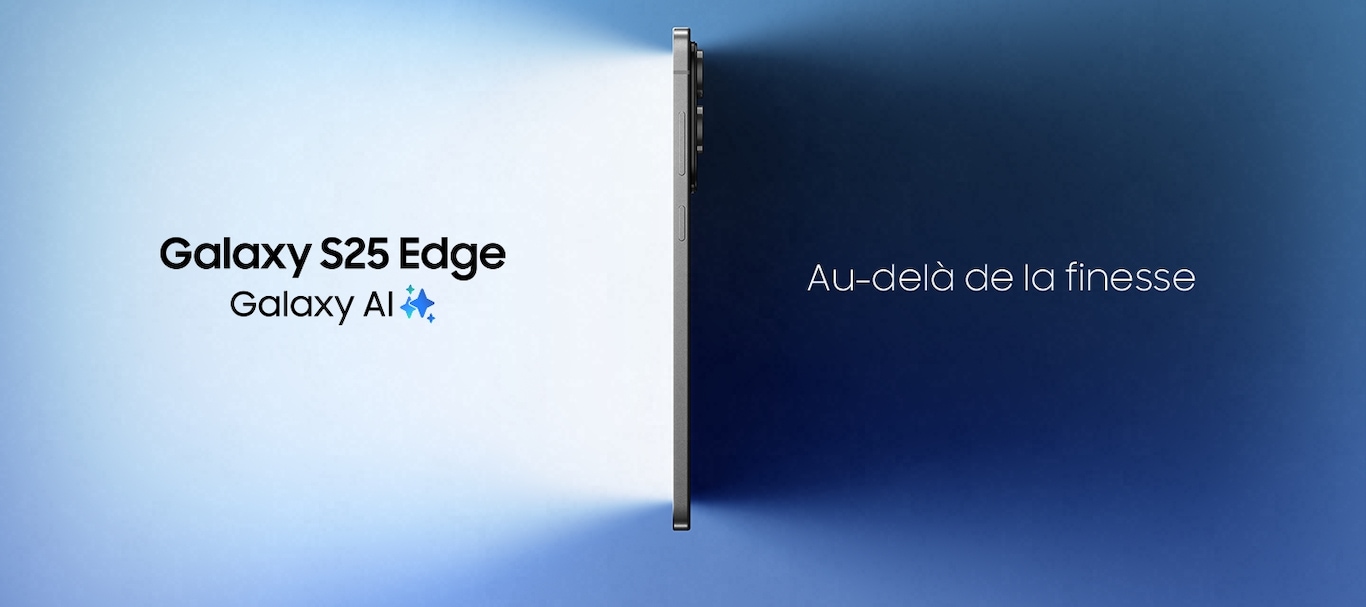 Le Galaxy S25 Edge est vu du côté du bouton d’alimentation. Galaxy AI Au-delà de la finesse