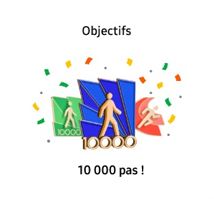 10,000 steps achievement badge can be seen.
