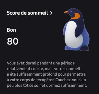 GUI of Sleep score can be seen. The score is 80 and the text Good can be seen above the score.