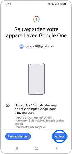 Activation de la sauvegarde des données via Google sur un smartphone Samsung