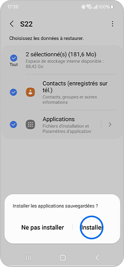 Validation de la restauration des données d'un smartphone Samsung