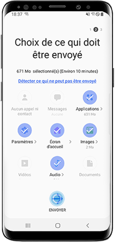 Sélectionnez les données à transférer avec Smart Switch