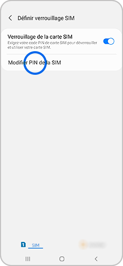Image avec l'option Modifier PIM de la SIM en surbrillance