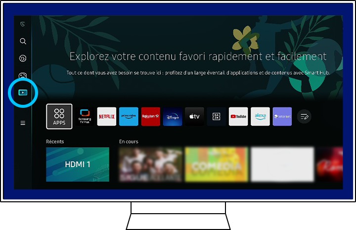 Seleção da página inicial de uma TV Samsung