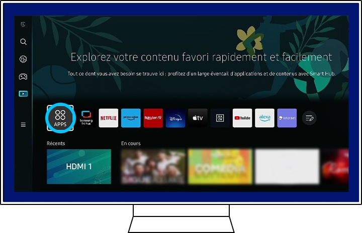 Seleção do menu de aplicativos de uma TV Samsung
