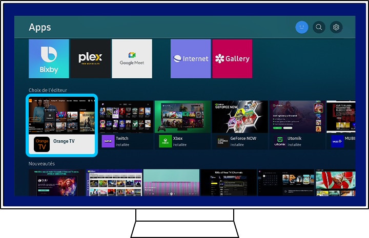 Seleção do aplicativo B.TV em uma TV Samsung