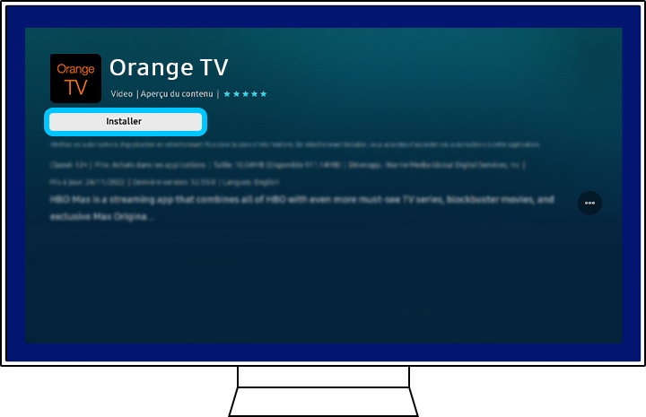 Instalação do aplicativo de TV laranja em uma TV Samsung