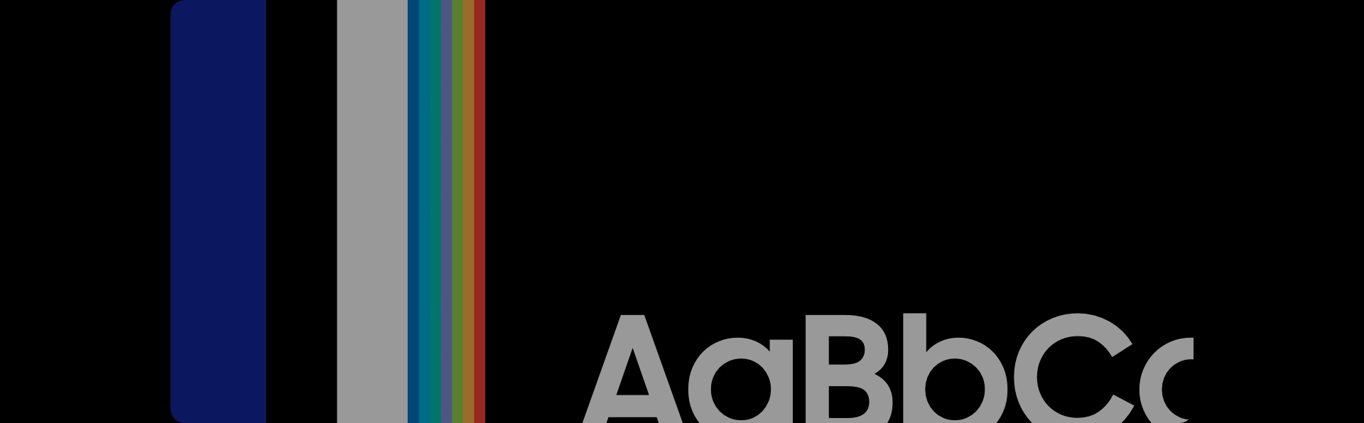 En la parte superior de la imagen aparecen rayas verticales en azul, negro y blanco de Samsung: las marcas de Samsung. Junto a las rayas de color rojo, aparece "AaBbCc" en un cuadrado de color negro.