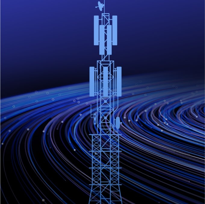 It's an illustrative image of base stations transmitting networks around the globe.