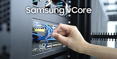 A photo image of a person's hand touching the Samsung Vcore.