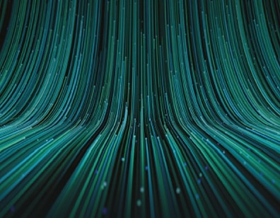 An abstract image with countless green lines pointing upwards.