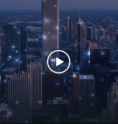 Video - An image of a city with sparkling graphic effects.