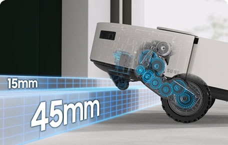 It scans a 45 millimeter step, and then another 15 millimeter step, and overcomes obstacles up to 60 mm.