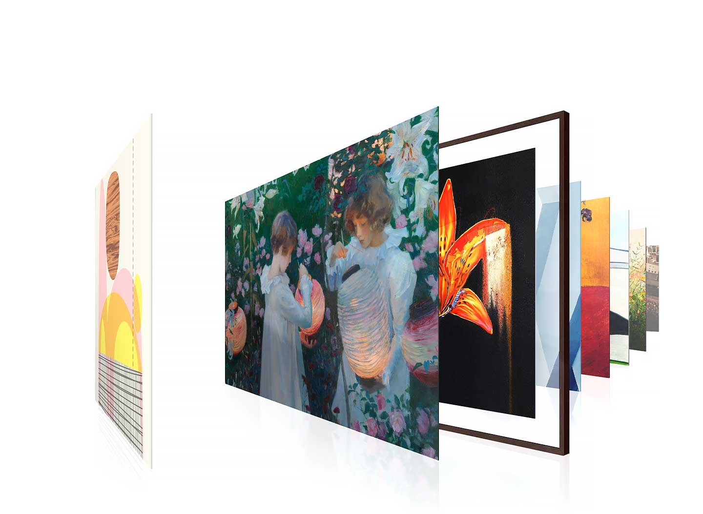 Verschiedene renommierte Kunstwerke werden im Rahmenfernseher vorgestellt, um die Bildqualität zu demonstrieren