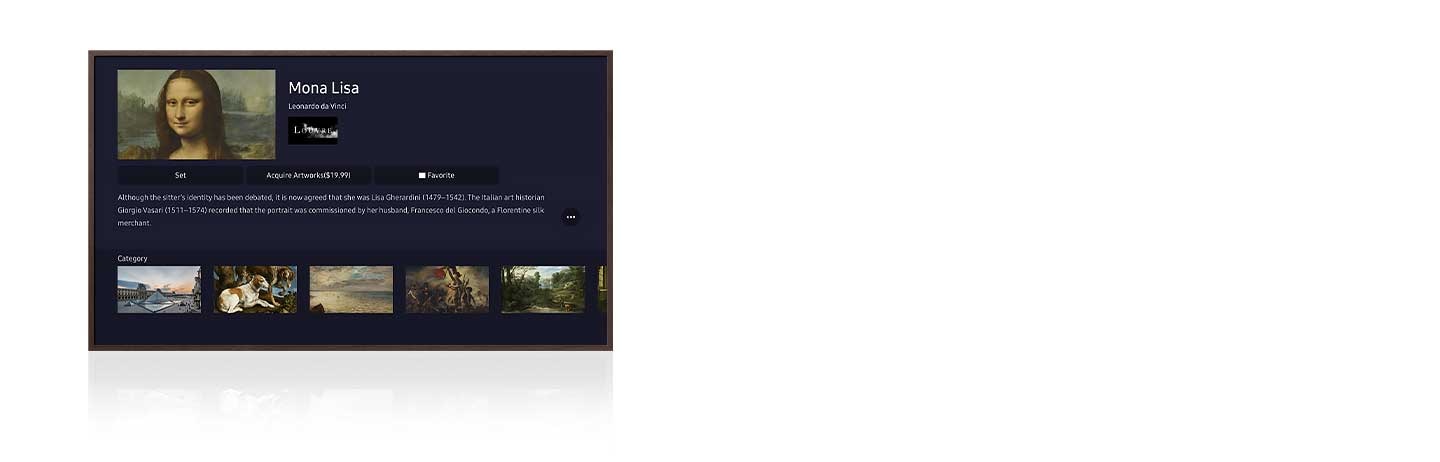 स्क्रीन मोना लिसा की छवि के साथ आर्ट स्टोर के उपयोगकर्ता इंटरफ़ेस को प्रदर्शित करती है।