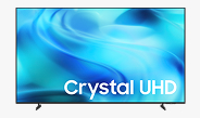 يظهر تلفزيون Samsung Crystal UHD وهو يعرض على الشاشة تصميماً تجريدياً أزرق اللون.