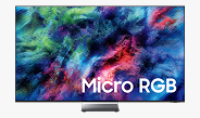 تلفزيون Samsung Micro RGB يعرض منظراً طبيعياً تجريدياً نابضاً بالألوان على الشاشة.