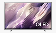 تلفزيون Samsung OLED TV يعرض على شاشته منظراً طبيعياً تجريدياً باللون الأبيض ممزوجاً بدرجات خفيفة من اللون الأرجواني.