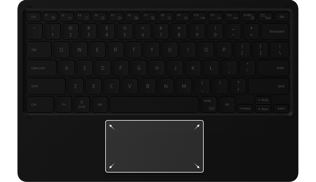 The touchpad is highlighted on the BookCover Keyboard
                                                                                to show its larger size