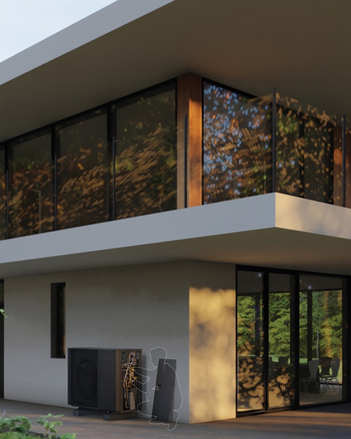 Stylish house with black outdoor unit