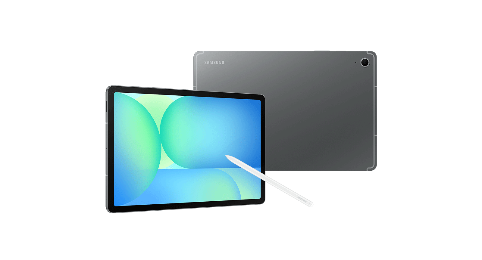 Samsung galaxy tab s10 fe+ x620 | 8gb ram 128gb | 13,1″ 90hz wi-fi | s pen | siva + galaxy buds4 bele | komplet tablični računalnik in brezžične slušalke 2 Samsung galaxy tab s10 fe plus x620 siva sprednja in zadnja stran s pisalom s pen