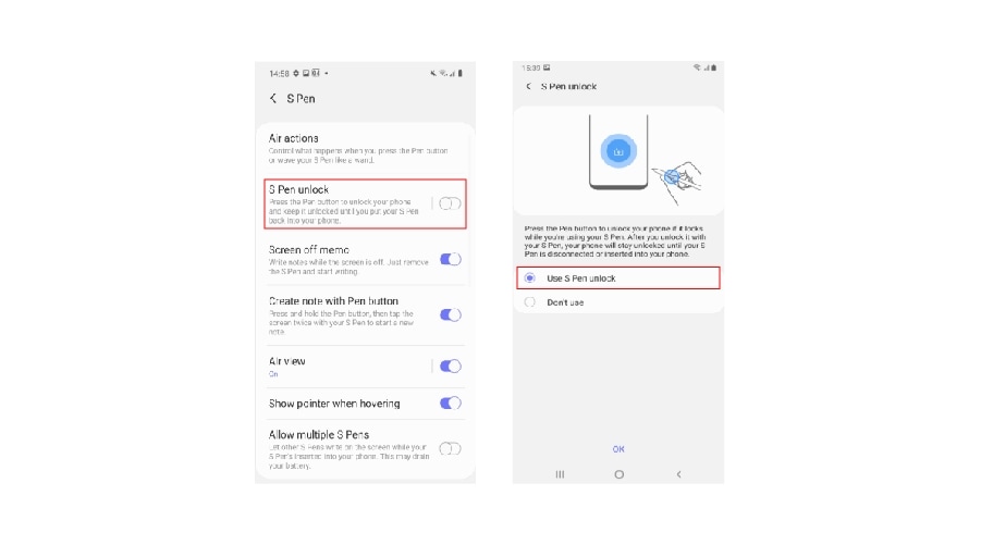 Use S Pen unlock 
