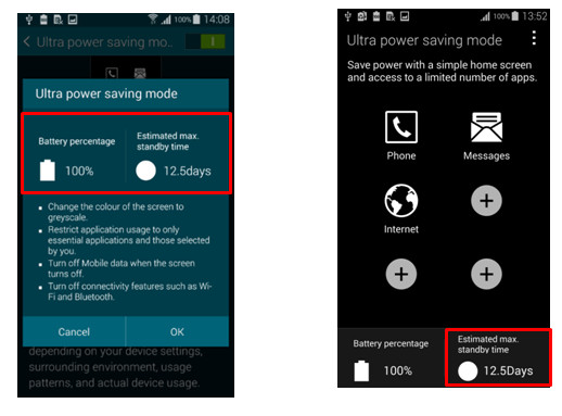 What’s the Estimated max. standby time when enabling Ultra power saving mode?