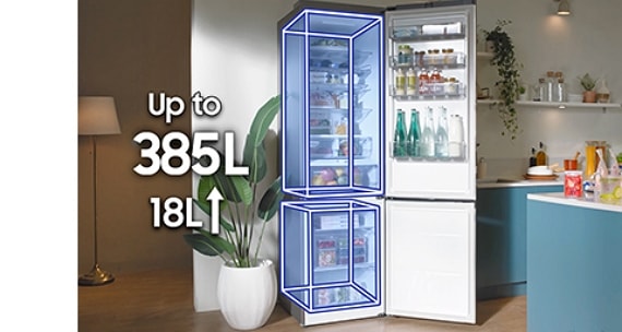 U modernoj minimalističkoj kuhinji hladnjak Samsung RB7300T ima kapacitet od 385 l koji je 18 litara veći.