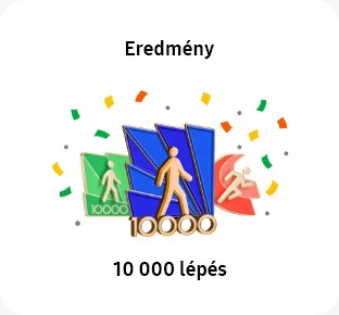 10,000 lépés teljesítményjelvény látható.