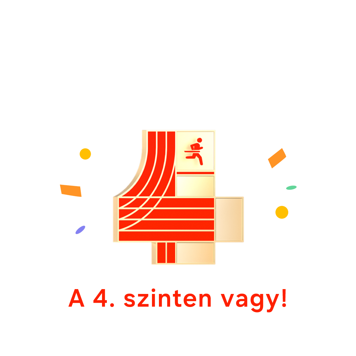 Futóedzői program szinteredménye a 4. szinttel és az „Elérted a 4. szintet!” szöveggel.