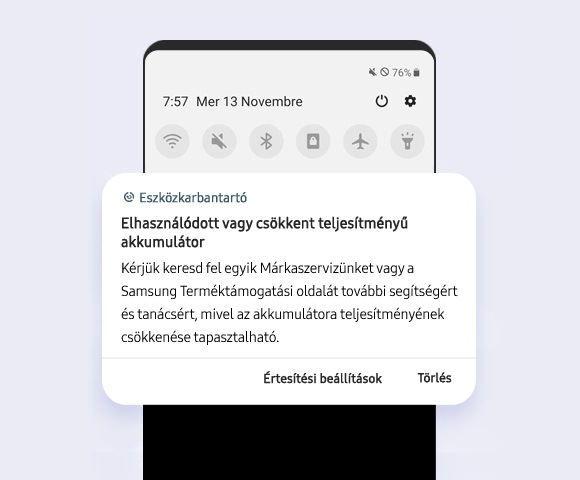 Figyelmeztető üzenet megjelenése a telefon állapotsorán