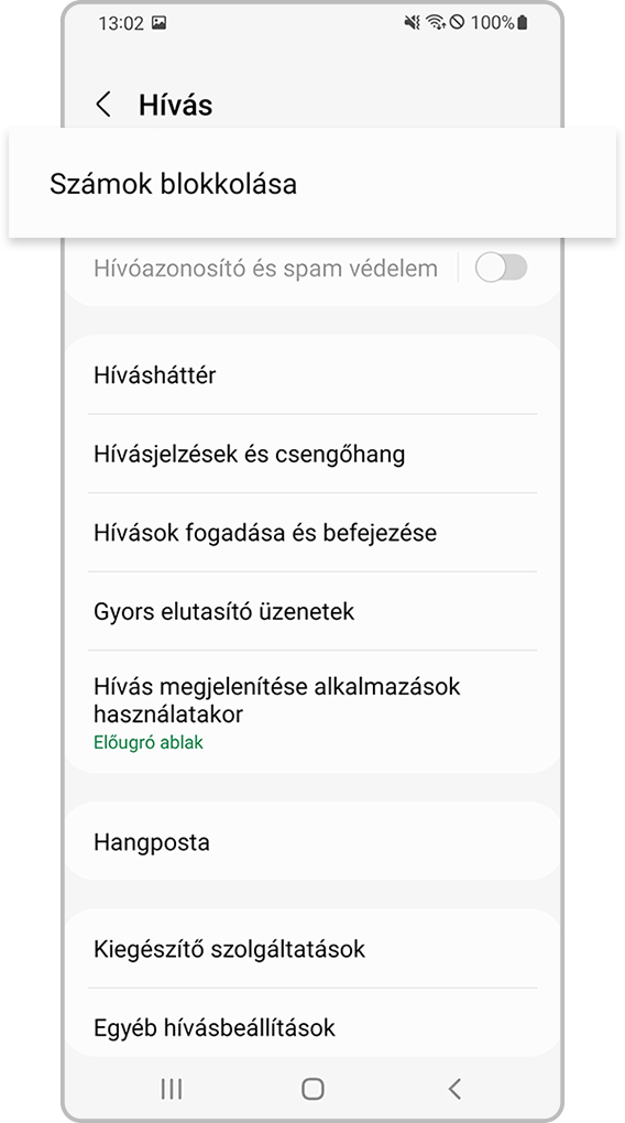 annak ellenőrzése, hogy az eszközön nincsenek-e letiltva az ismeretlen számokról érkező hívások, 3. lépés