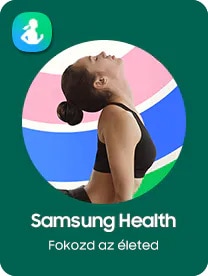 A lady in a yoga pose is shown against a colourful background to depict Samsung’s Health apps.