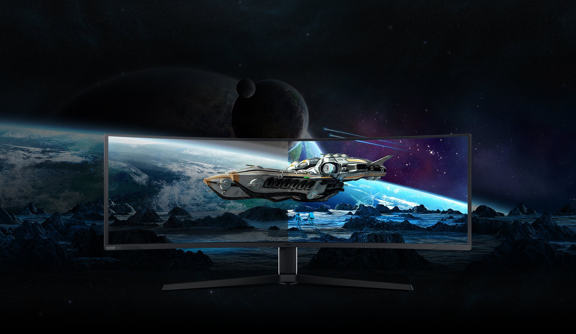 Monitor layar lengkung Samsung Odyssey Gaming Monitor memiliki response time 1 milidetik dan refresh rate hingga 144Hz yang halus untuk bermain game.