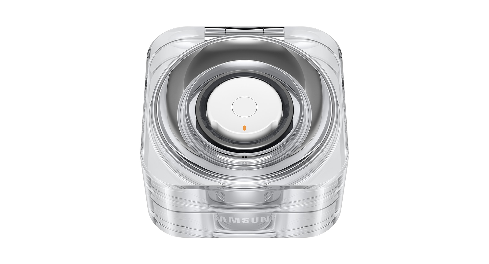 Charging Case is closed with Galaxy Ring in Titanium Black placed inside.
