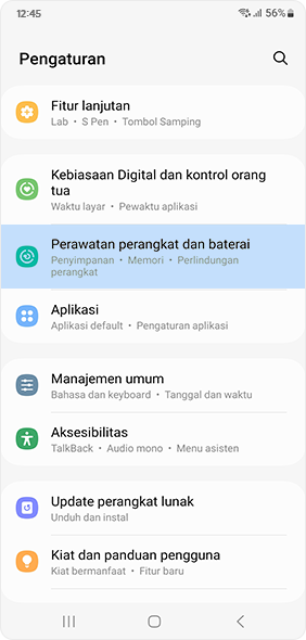 Buka Pengaturan kemudian pilih Perawatan perangkat
