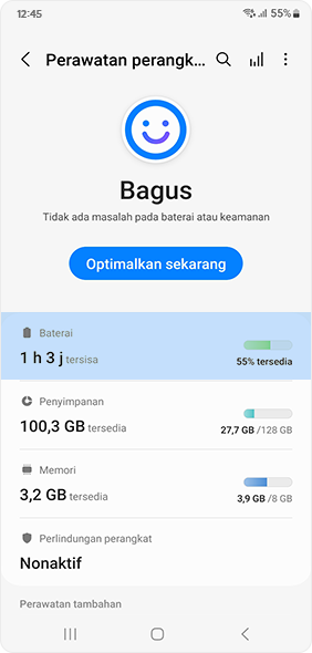 Pilih Penggunaan baterai dalam menu baterai
