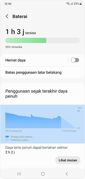 Lihat daftar aplikasi yang menggunakan baterai