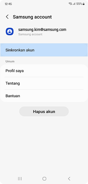 Pilih menu Pengaturan sinkronisasi