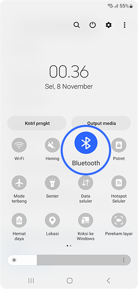 Lihat ikon Bluetooth di menu panel cepat