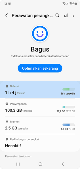Pilih ikon Baterai dalam menu Layanan perangkat