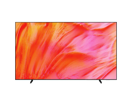 A Samsung Mini LED M70H TV displays blue, red and orange abstract design on screen.