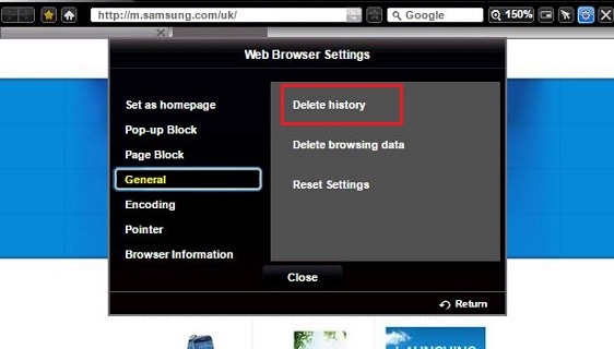 How do I clear the Internet browser history on my smart TV?