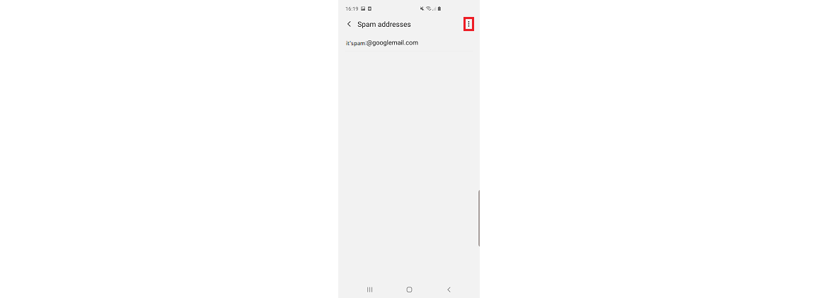 Het spam filter gebruiken in de Samsung mail app - opties knop