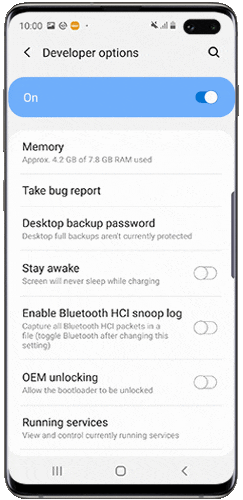 Tap the switch to disable Developer options menu on Galaxy S10