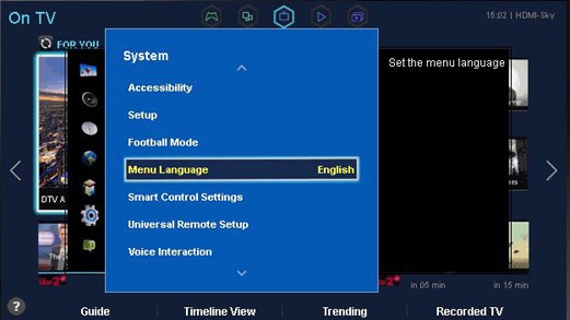 How do I change the menu language on my Samsung TV