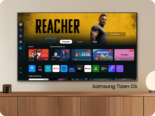 טלוויזיית Samsung OLED ‏2024 מציגה ערוצים חופשיים מגוונים ותוכן לצפייה ישירה במסך הבית של Samsung Tizen OS.