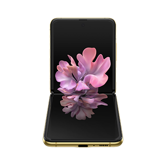 Galaxy Z Flip זהב במבט קדמי ואחורי
