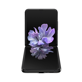 Galaxy Z Flip שחור במבט קדמי ואחורי