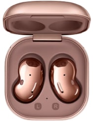 Open Mystic Bronze Buds Live case with two buds inside charging.